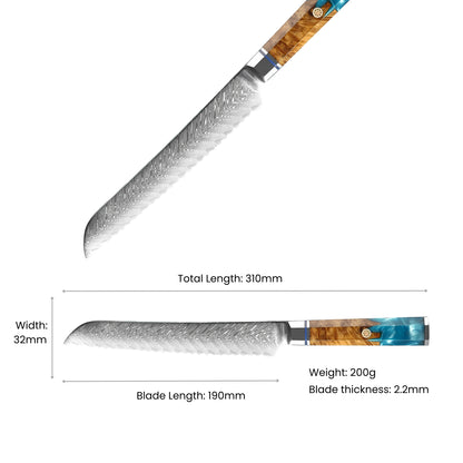 Akarui Damascus Bread Knife